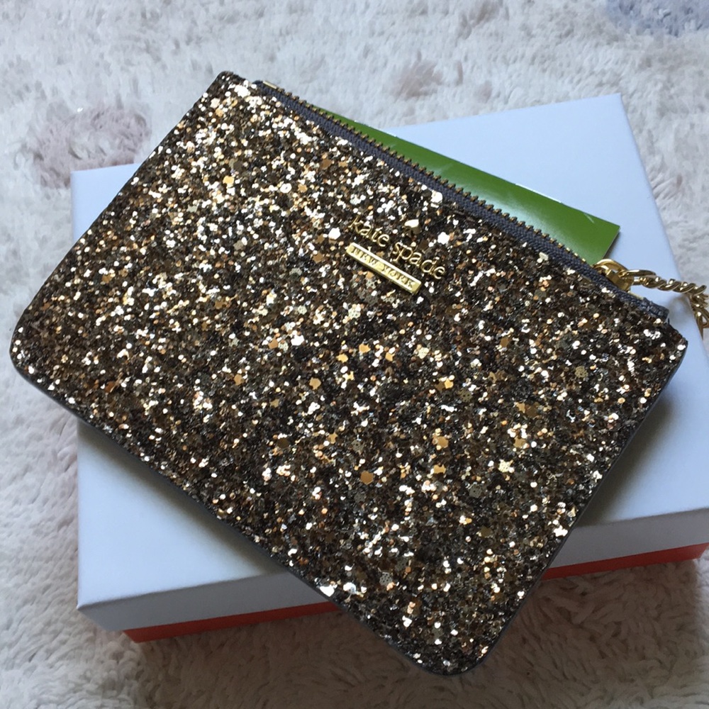 🍦HOST PICK🍦Kate Spade NWT Bitsy Laurel Way Glitter Gunmetal Silver Gold sparkle
